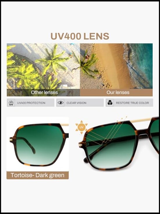 Retro Square Aviator Sunglasses Oversized UV400 Protection Unisex main image 4